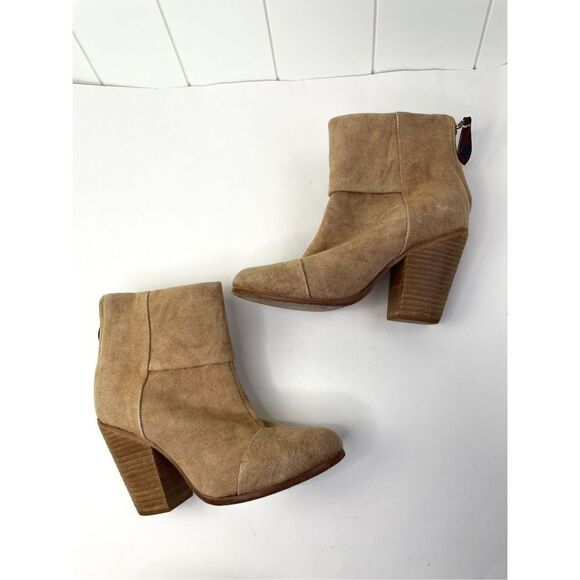 Rag & Bone Newbury Classic Tan Canvas Fabric Stacked Heeled Ankle Bootie Women 6 - Picture 4 of 12